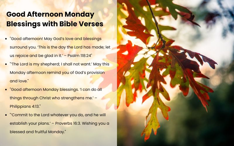 Good Afternoon Monday Blessings with Bible verses and warm wishes for spiritual peace.