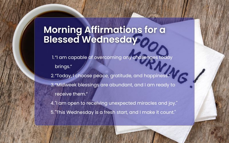 A journal open with morning affirmations for a Good Morning Blessed Wednesday.