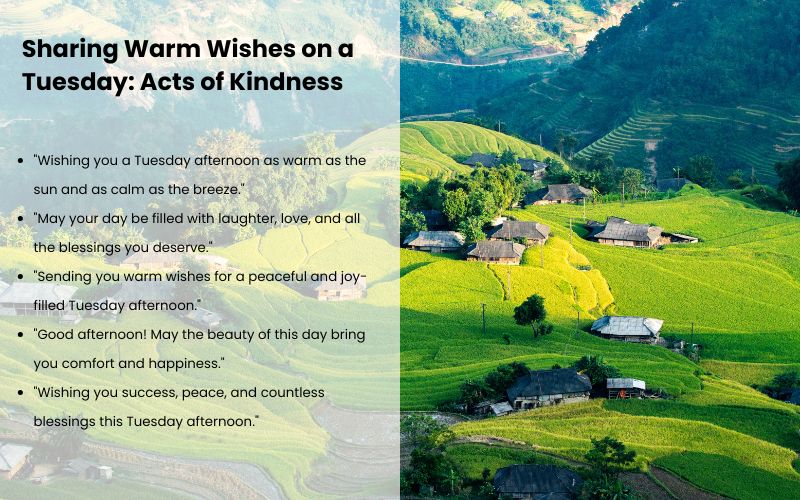 Acts of kindness represented with messages of warm wishes and blessings on a Tuesday afternoon.